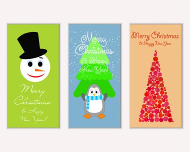 Mutlu Noeller ve mutlu yeni yıl tebrik kartları. Vektör çizim   