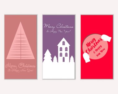 Mutlu Noeller ve mutlu yeni yıl tebrik kartları. Vektör çizim   