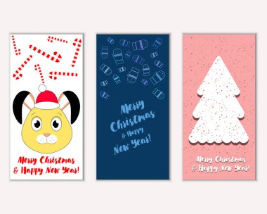 mutlu Noeller ve mutlu yeni yıl tebrik kartları vektör çizim       