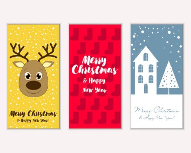mutlu Noeller ve mutlu yeni yıl tebrik kartları vektör çizim