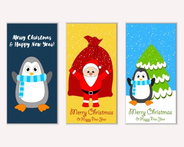 Mutlu Noeller ve mutlu yeni yıl tebrik kartları. Vektör çizim   