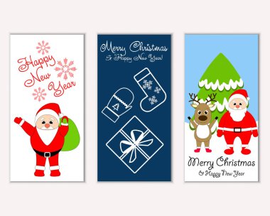 mutlu Noeller ve mutlu yeni yıl tebrik kartları vektör çizim