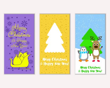 Mutlu Noeller ve mutlu yeni yıl tebrik kartları. Vektör çizim   
