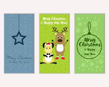 mutlu Noeller ve mutlu yeni yıl tebrik kartları vektör çizim      