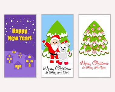 mutlu Noeller ve mutlu yeni yıl tebrik kartları vektör çizim