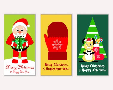 mutlu Noeller ve mutlu yeni yıl tebrik kartları vektör çizim
