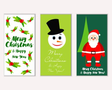 mutlu Noeller ve mutlu yeni yıl tebrik kartları vektör çizim       
