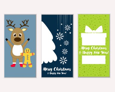 mutlu Noeller ve mutlu yeni yıl tebrik kartları vektör çizim     