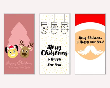 mutlu Noeller ve mutlu yeni yıl tebrik kartları vektör çizim     