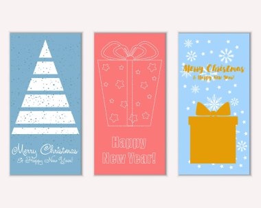 mutlu Noeller ve mutlu yeni yıl tebrik kartları vektör çizim       