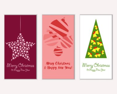 Mutlu Noeller ve mutlu yeni yıl tebrik kartları. Vektör çizim   