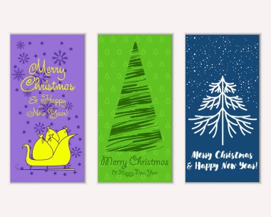 Mutlu Noeller ve mutlu yeni yıl tebrik kartları. Vektör çizim 