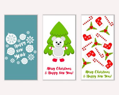 Mutlu Noeller ve mutlu yeni yıl tebrik kartları. Vektör çizim     