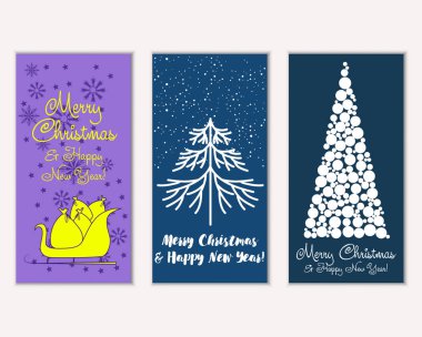 Mutlu Noeller ve mutlu yeni yıl tebrik kartları. Vektör çizim 