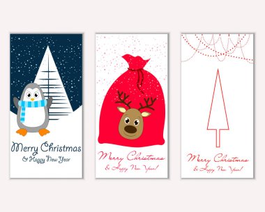 mutlu Noeller ve mutlu yeni yıl tebrik kartları vektör çizim     