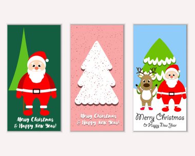 mutlu Noeller ve mutlu yeni yıl tebrik kartları vektör çizim       