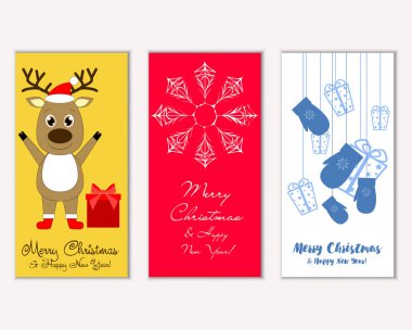 mutlu Noeller ve mutlu yeni yıl tebrik kartları vektör çizim   