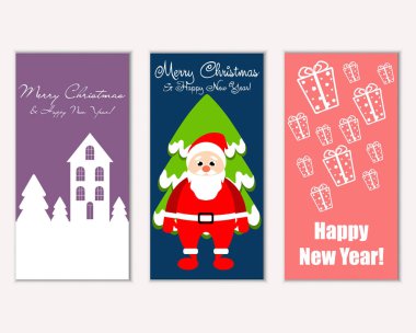 mutlu Noeller ve mutlu yeni yıl tebrik kartları vektör çizim     