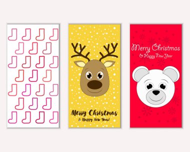 mutlu Noeller ve mutlu yeni yıl tebrik kartları vektör çizim     