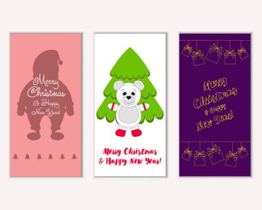 Mutlu Noeller ve mutlu yeni yıl tebrik kartları. Vektör çizim     