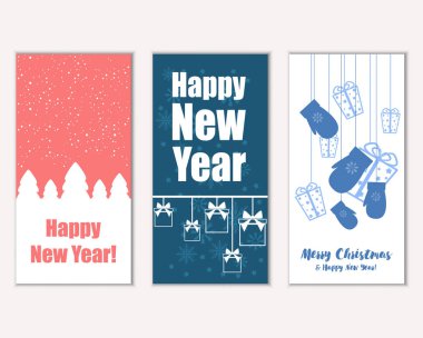 mutlu Noeller ve mutlu yeni yıl tebrik kartları vektör çizim   
