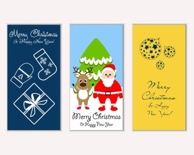 mutlu Noeller ve mutlu yeni yıl tebrik kartları vektör çizim