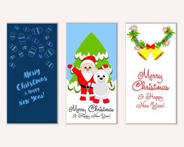 mutlu Noeller ve mutlu yeni yıl tebrik kartları vektör çizim