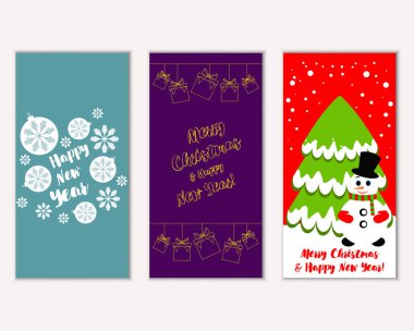 Mutlu Noeller ve mutlu yeni yıl tebrik kartları. Vektör çizim     