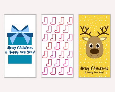 mutlu Noeller ve mutlu yeni yıl tebrik kartları vektör çizim     