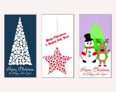 Mutlu Noeller ve mutlu yeni yıl tebrik kartları. Vektör çizim 