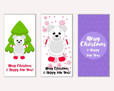 Mutlu Noeller ve mutlu yeni yıl tebrik kartları. Vektör çizim 