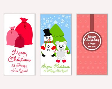 mutlu Noeller ve mutlu yeni yıl tebrik kartları vektör çizim       