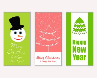 mutlu Noeller ve mutlu yeni yıl tebrik kartları vektör çizim       