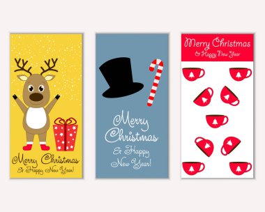mutlu Noeller ve mutlu yeni yıl tebrik kartları vektör çizim       