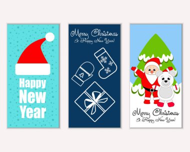 mutlu Noeller ve mutlu yeni yıl tebrik kartları vektör çizim