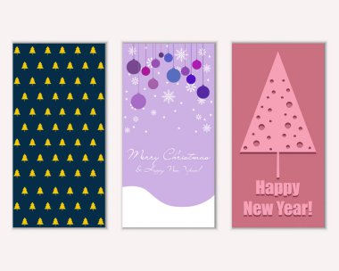 Mutlu Noeller ve mutlu yeni yıl tebrik kartları. Vektör çizim       