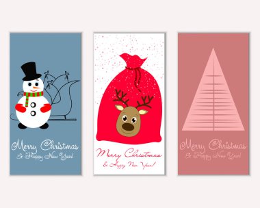 Mutlu Noeller ve mutlu yeni yıl tebrik kartları. Vektör çizim   