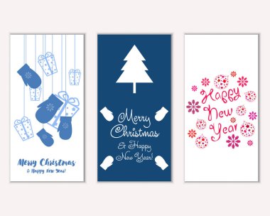 mutlu Noeller ve mutlu yeni yıl tebrik kartları vektör çizim