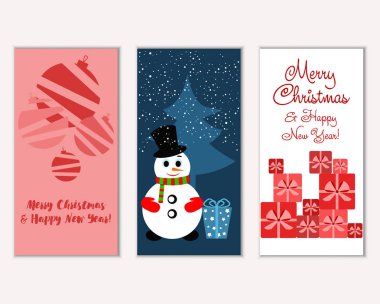 Mutlu Noeller ve mutlu yeni yıl tebrik kartları. Vektör çizim   