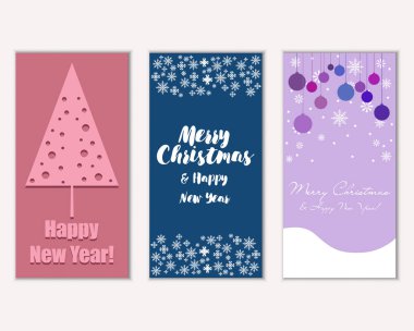 Mutlu Noeller ve mutlu yeni yıl tebrik kartları. Vektör çizim       