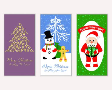 Mutlu Noeller ve mutlu yeni yıl tebrik kartları. Vektör çizim       