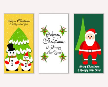 mutlu Noeller ve mutlu yeni yıl tebrik kartları vektör çizim
