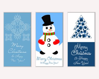Renkli Noel kartları yılbaşı süsleri ve kardan adam vektör çizim ile
