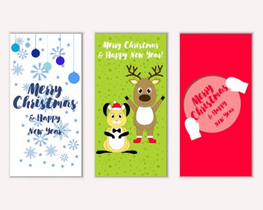 mutlu Noeller ve mutlu yeni yıl tebrik kartları vektör çizim      