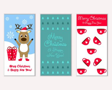 mutlu Noeller ve mutlu yeni yıl tebrik kartları vektör çizim