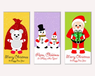 Mutlu Noeller ve mutlu yeni yıl tebrik kartları. Vektör çizim     