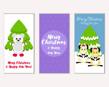 Mutlu Noeller ve mutlu yeni yıl tebrik kartları. Vektör çizim 