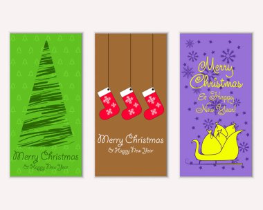 Mutlu Noeller ve mutlu yeni yıl tebrik kartları. Vektör çizim 