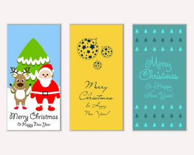 mutlu Noeller ve mutlu yeni yıl tebrik kartları vektör çizim
