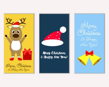 mutlu Noeller ve mutlu yeni yıl tebrik kartları vektör çizim